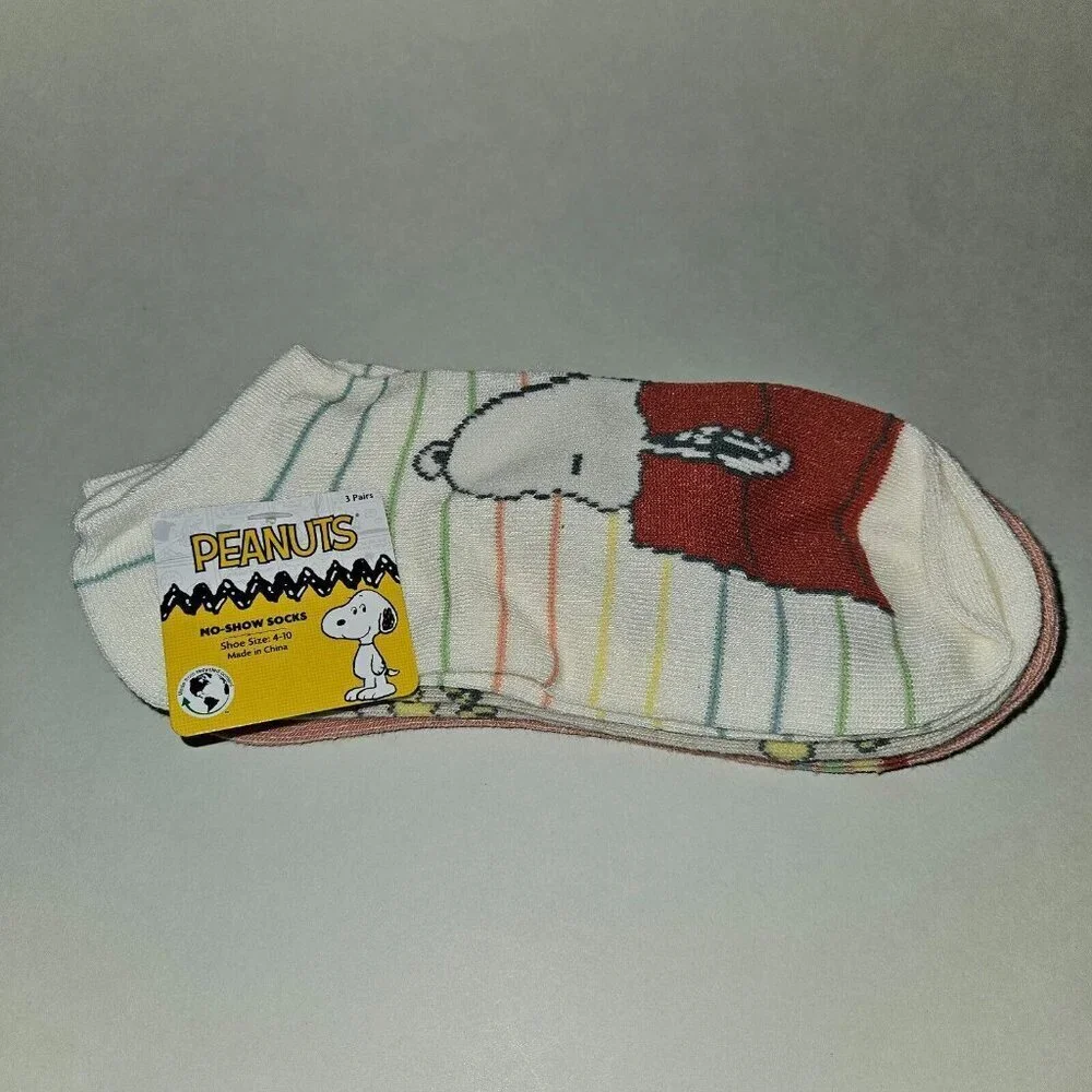 NEW 3 Pairs Snoopy No Show Socks Women's Shoe Size 4-10 Peanuts Woodstock